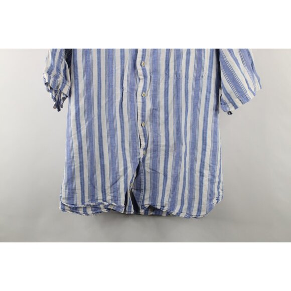Vintage 90s Fila Sport Mens XL Linen Blend Striped Short Sleeve Button Shirt - Picture 3 of 14